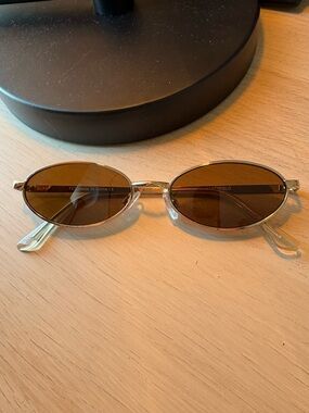 Topshop Gold Frame Oval Sunglasses with Brown Lenses